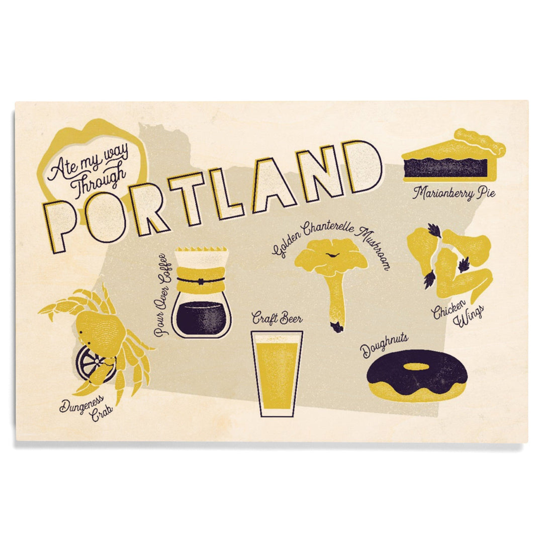 Portland, Oregon, Ate My Way Collection, State Menu, Wood Signs and Postcards Wood Lantern Press 