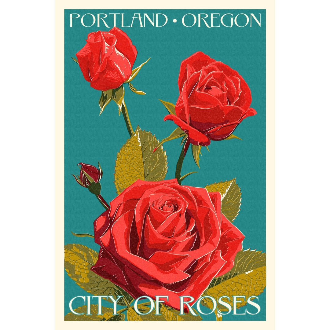 Portland, Oregon, City of Roses, Rose, Letterpress, Lantern Press Artwork, Ceramic Mug Mugs Lantern Press 