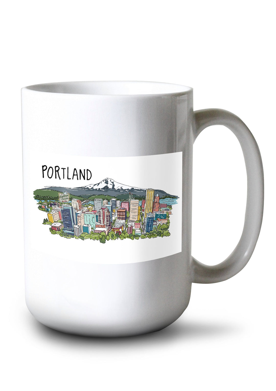 Portland, Oregon, Cityscape, Line Drawing, Lantern Press Artwork, Ceramic Mug Mugs Lantern Press 