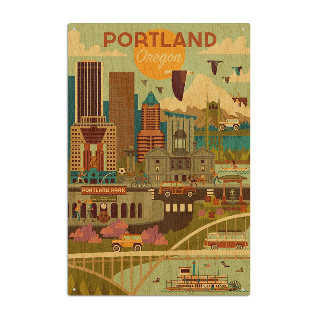 Portland, Oregon, Geometric, Lantern Press Artwork, Wood Signs and Postcards Wood Lantern Press 10 x 15 Wood Sign 