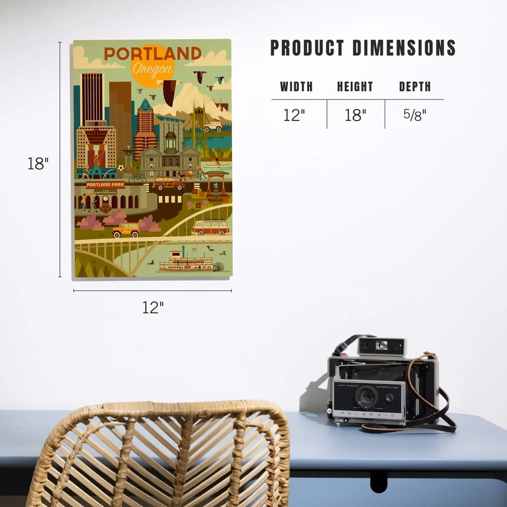 Portland, Oregon, Geometric, Lantern Press Artwork, Wood Signs and Postcards Wood Lantern Press 