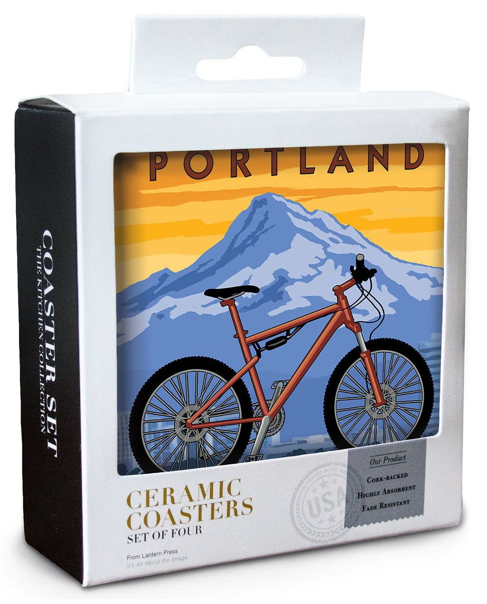 Portland, Oregon, Mountain Bike, Lantern Press Artwork, Coaster Set Coasters Lantern Press 
