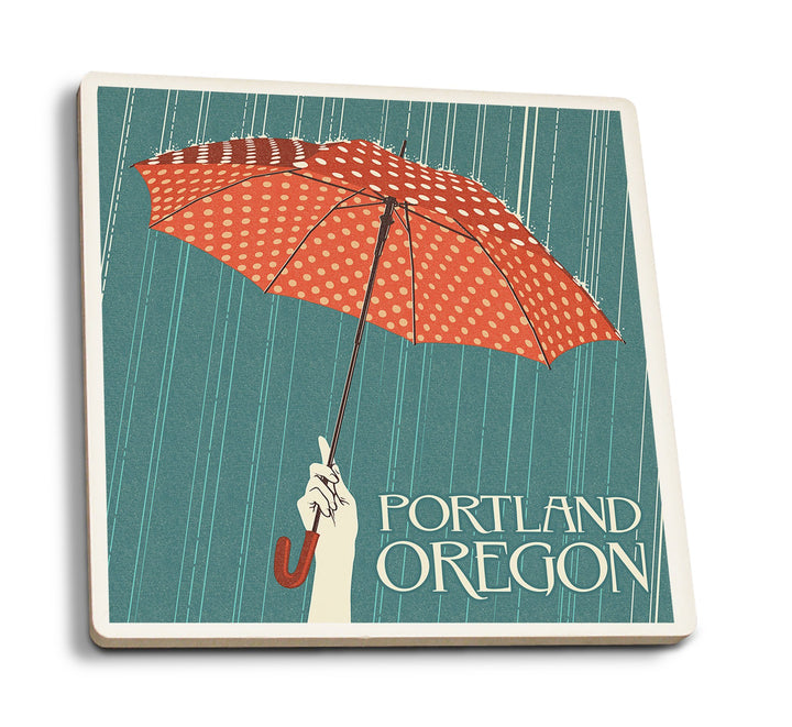 Portland, Oregon, Umbrella, Letterpress, Lantern Press Artwork, Coaster Set Coasters Lantern Press 