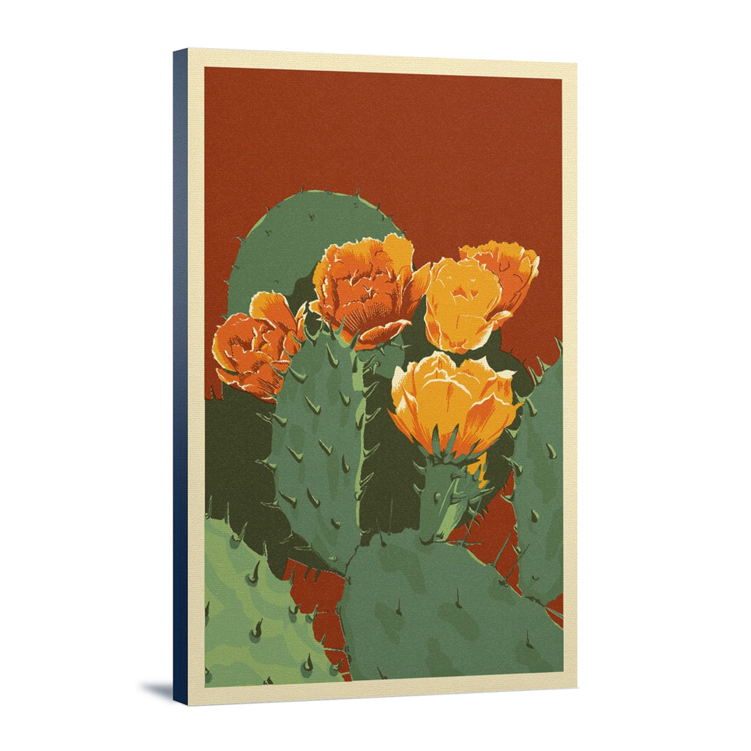 Prickly Pear Cactus, Letterpress, Lantern Press Artwork, Stretched Canvas Canvas Lantern Press 12x18 Stretched Canvas 