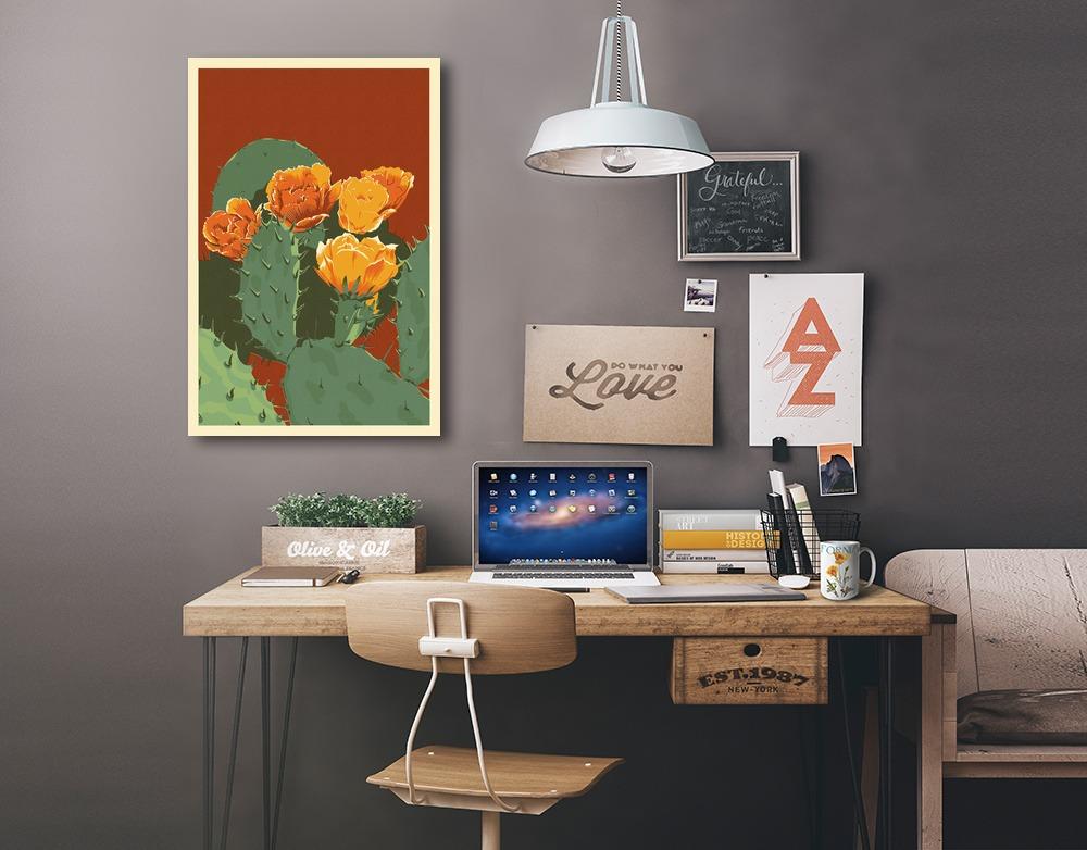 Prickly Pear Cactus, Letterpress, Lantern Press Artwork, Stretched Canvas Canvas Lantern Press 