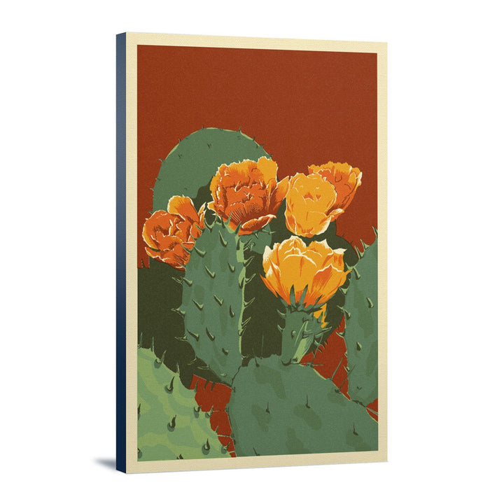 Prickly Pear Cactus, Letterpress, Lantern Press Artwork, Stretched Canvas Canvas Lantern Press 