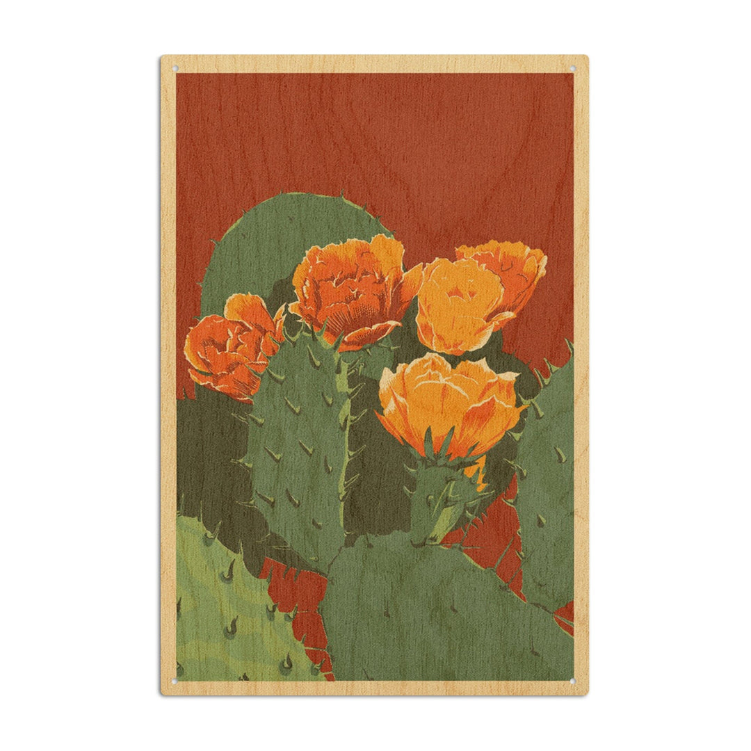 Prickly Pear Cactus, Letterpress, Lantern Press Artwork, Wood Signs and Postcards Wood Lantern Press 10 x 15 Wood Sign 