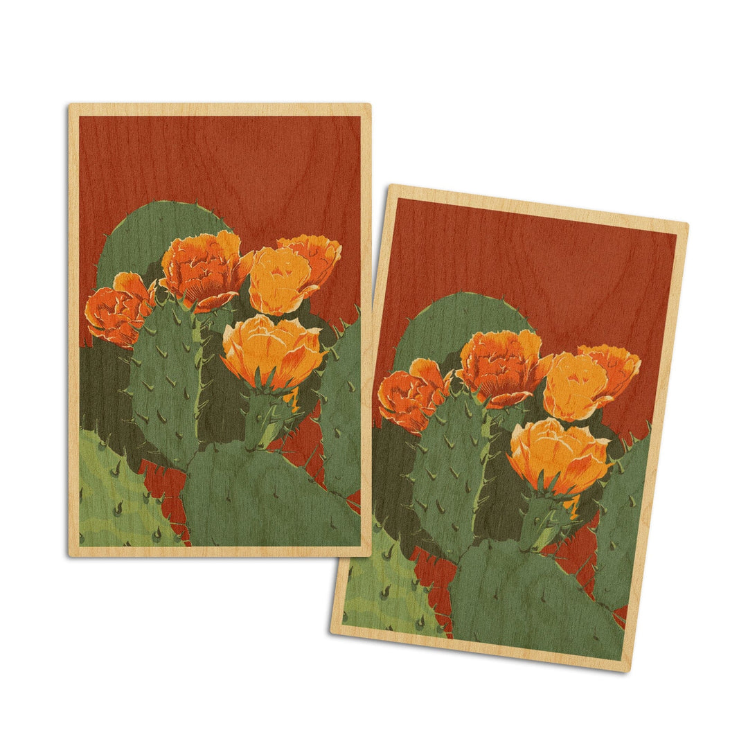Prickly Pear Cactus, Letterpress, Lantern Press Artwork, Wood Signs and Postcards Wood Lantern Press 4x6 Wood Postcard Set 