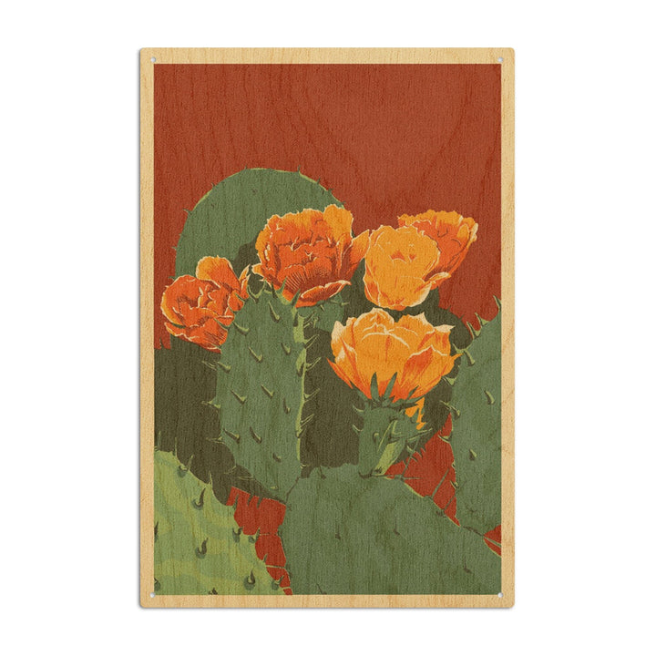 Prickly Pear Cactus, Letterpress, Lantern Press Artwork, Wood Signs and Postcards Wood Lantern Press 6x9 Wood Sign 