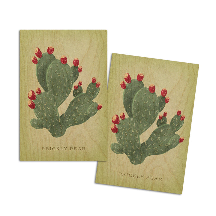 Prickly Pear, Vintage Flora, Lantern Press Artwork, Wood Signs and Postcards Wood Lantern Press 4x6 Wood Postcard Set 