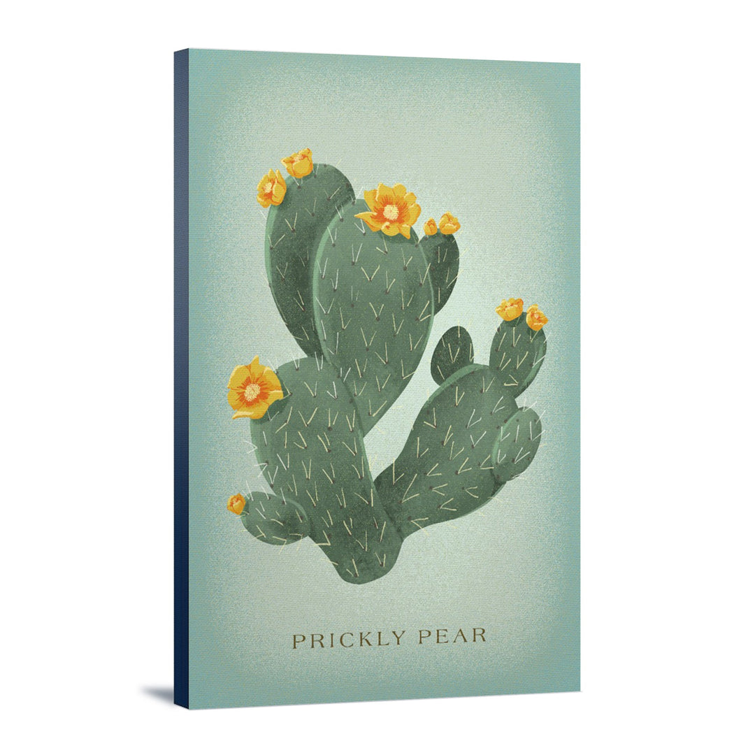 Prickly Pear with Yellow Flowers, Vintage Flora, Lantern Press Artwork, Stretched Canvas Canvas Lantern Press 12x18 Stretched Canvas 