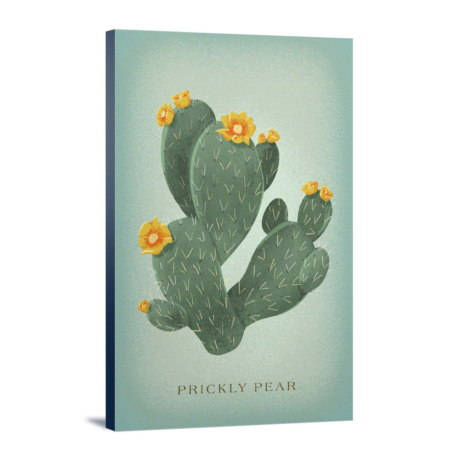 Prickly Pear with Yellow Flowers, Vintage Flora, Lantern Press Artwork, Stretched Canvas Canvas Lantern Press 