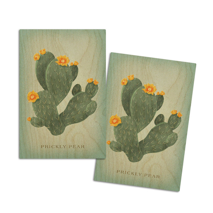 Prickly Pear with Yellow Flowers, Vintage Flora, Lantern Press Artwork, Wood Signs and Postcards Wood Lantern Press 4x6 Wood Postcard Set 