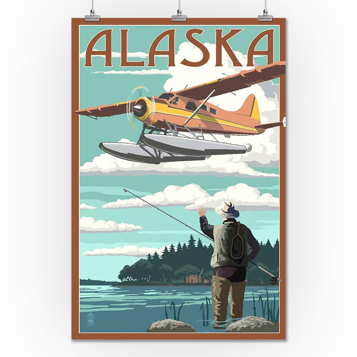 Prints (Alaska, Float Plane & Fisherman, Lantern Press Artwork) Decor-Prints Lantern Press 24 x 36 Giclee Print 