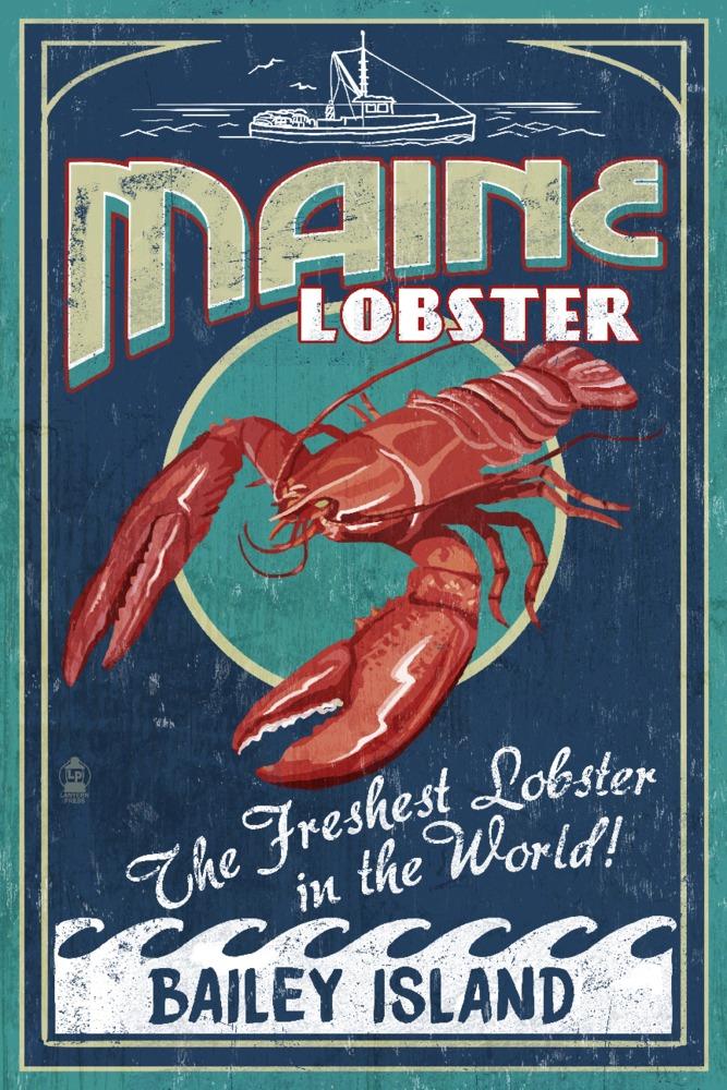Prints (Bailey Island, Maine, Lobster Vintage Sign, Lantern Press Artwork) Decor-Prints Lantern Press 12 x 18 Art Print 