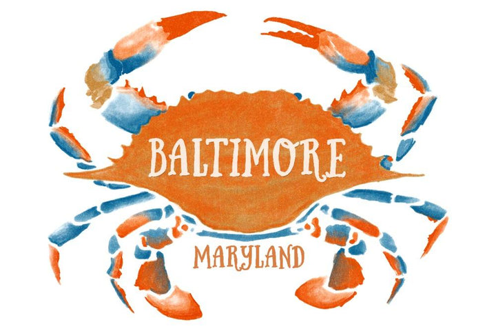 Prints (Baltimore, Maryland, Blue Crab, Blue & Orange Watercolor, Lantern Press Artwork) Decor-Prints Lantern Press 12 x 18 Art Print 