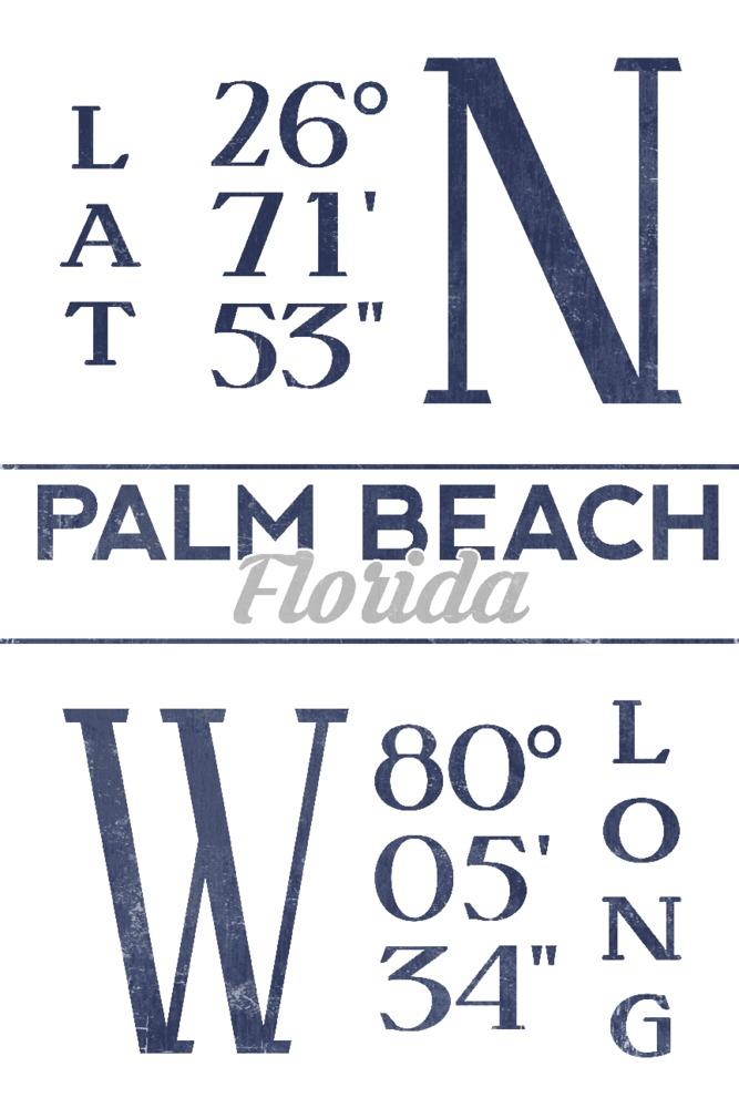 Prints (Palm Beach, Florida, Latitude & Longitude (Blue), Lantern Press Artwork) Decor-Prints Lantern Press 12 x 18 Art Print 