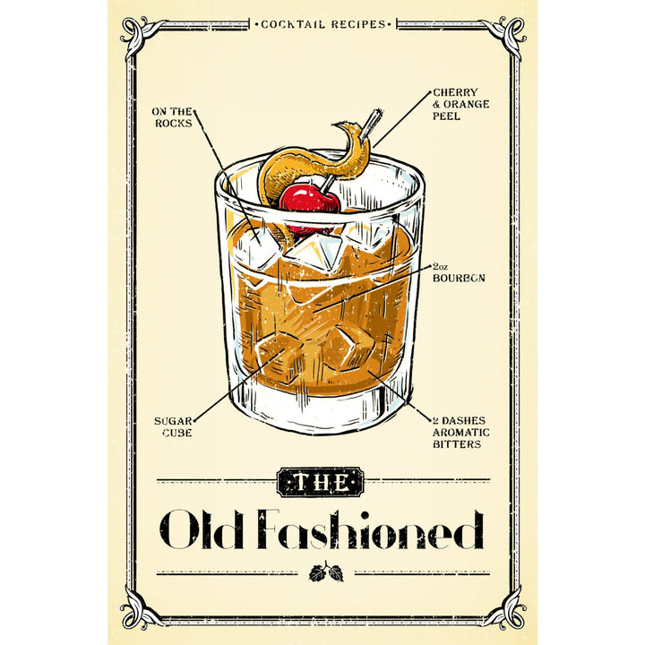 Prohibition, Cocktail Recipe, Old Fashioned, Lantern Press Artwork, Stretched Canvas Canvas Lantern Press 