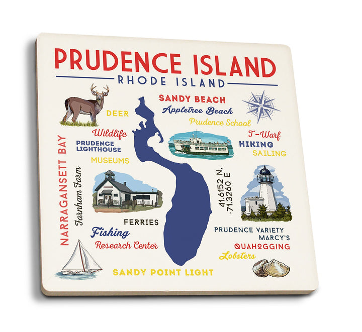 Prudence Island, Rhode Island, Typography & Icons, Lantern Press Artwork, Coaster Set Coasters Lantern Press 