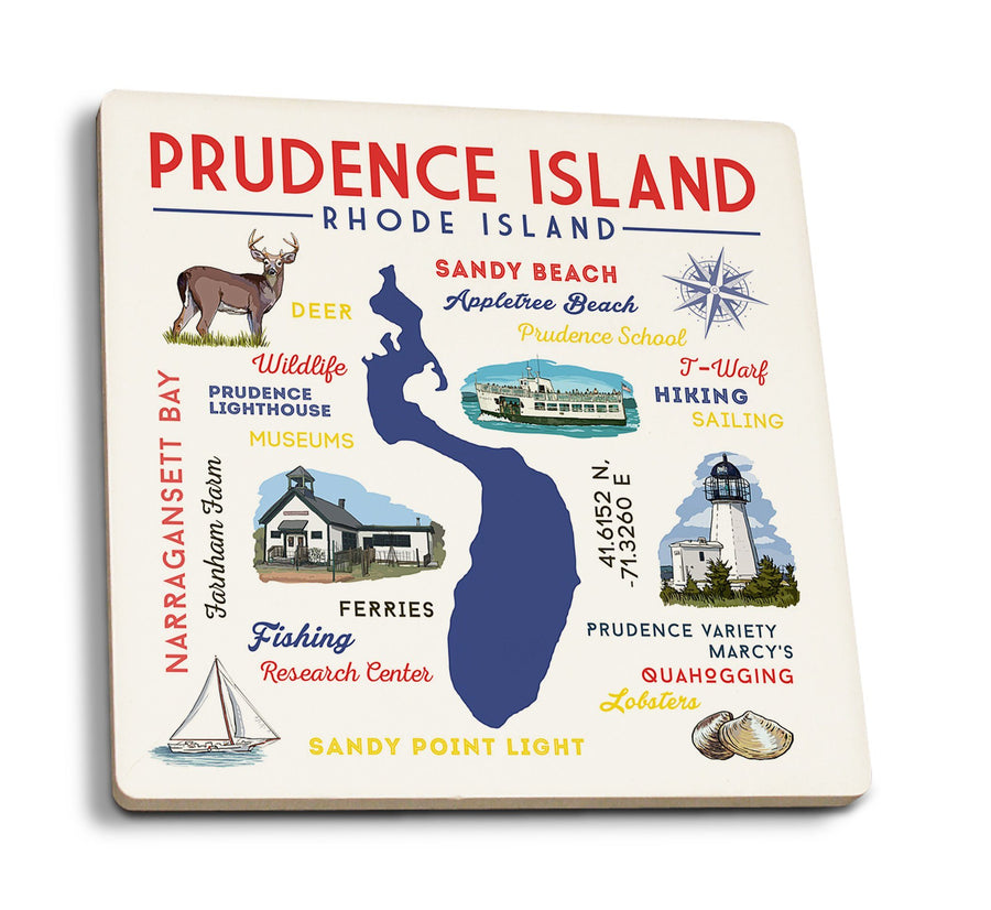 Prudence Island, Rhode Island, Typography & Icons, Lantern Press Artwork, Coaster Set Coasters Lantern Press 