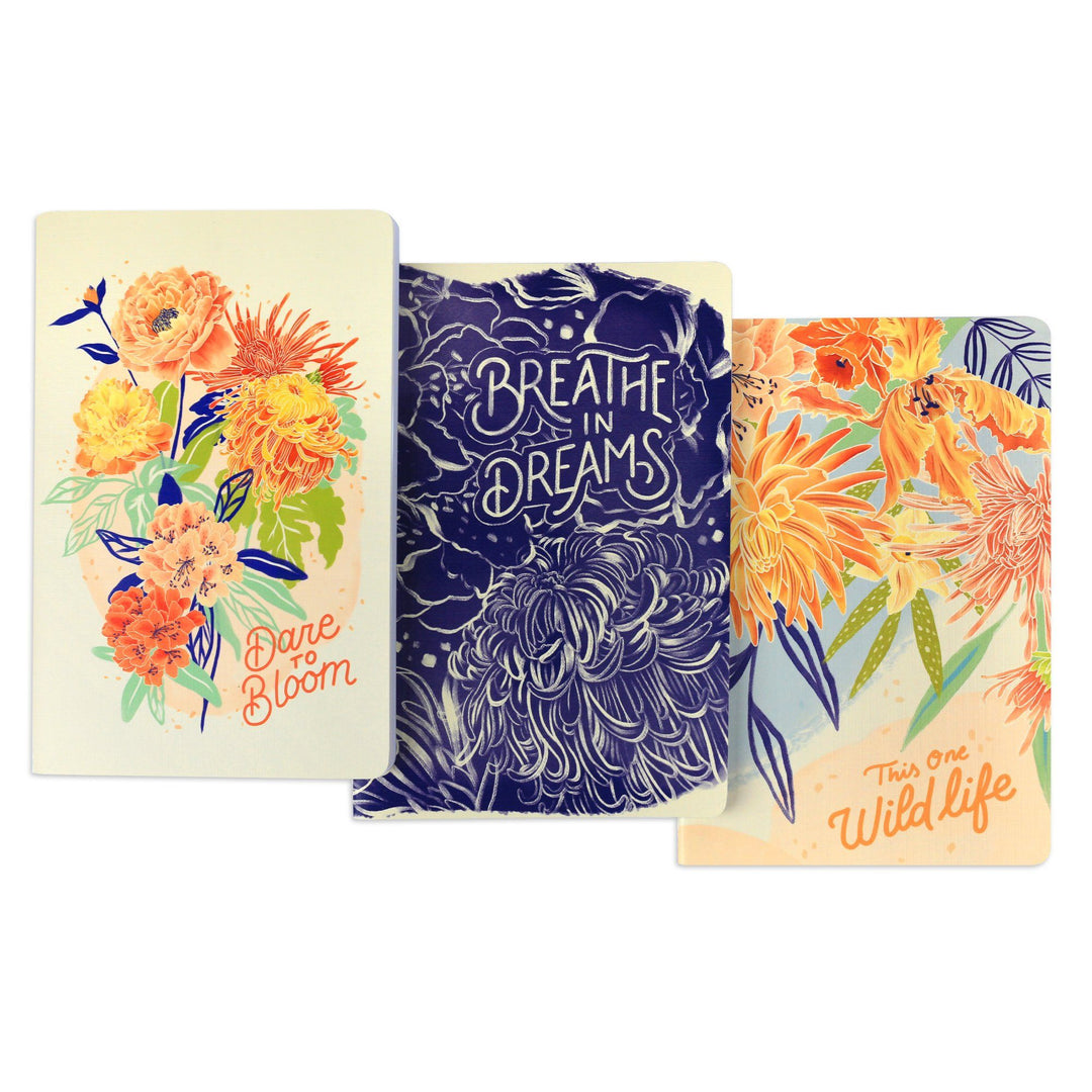 Radiant Blooms, 3-Pack Journal Set with Unique Artwork on Each Cover postcard packs Lantern Press 