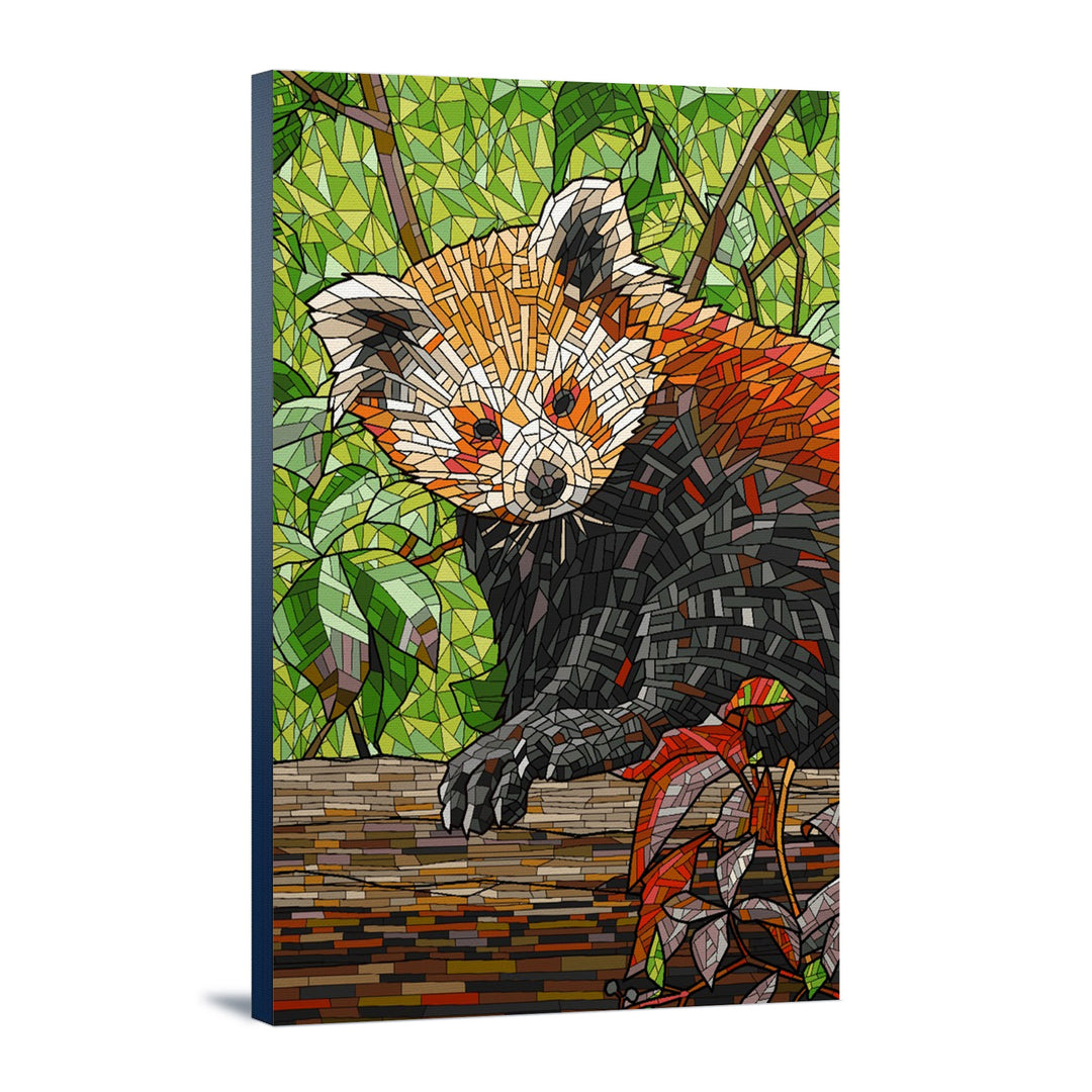 Red Panda, Mosaic, Lantern Press Artwork, Stretched Canvas Canvas Lantern Press 12x18 Stretched Canvas 