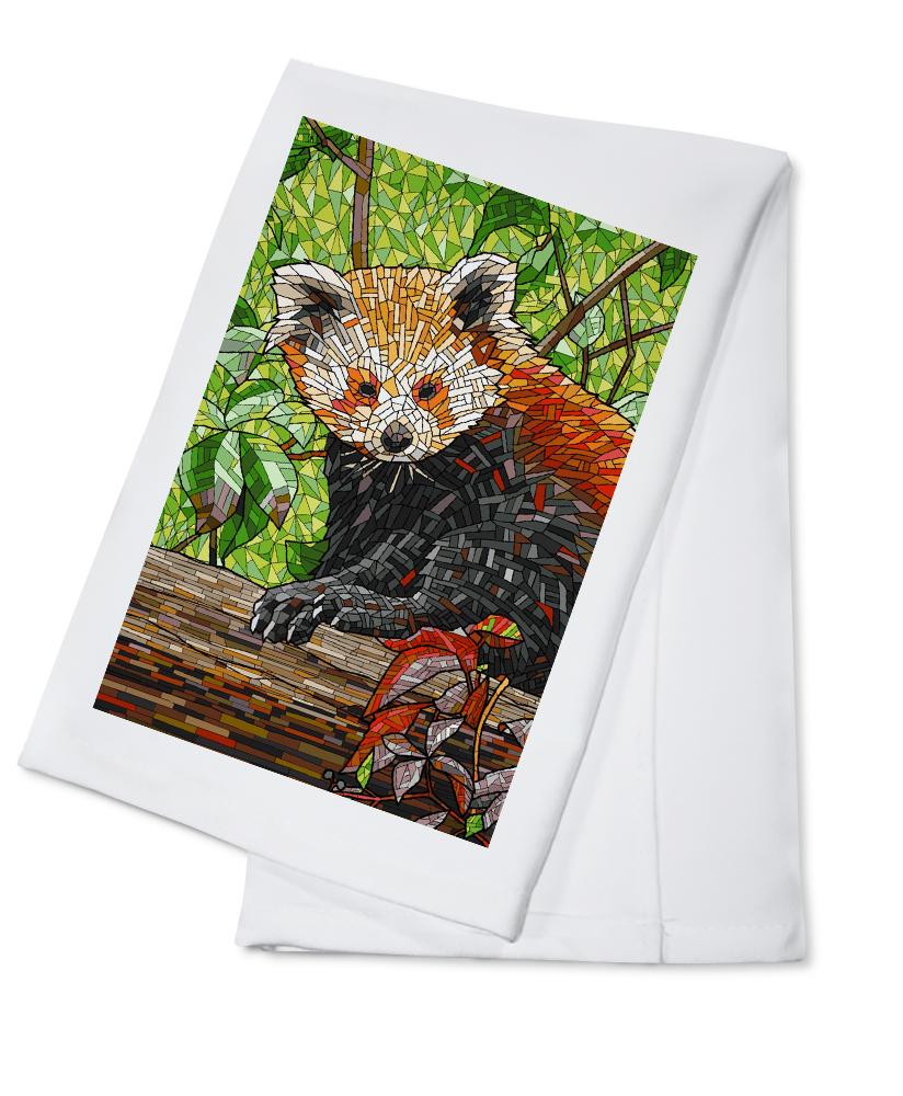 Red Panda, Mosaic, Lantern Press Artwork, Towels and Aprons Kitchen Lantern Press Cotton Towel 