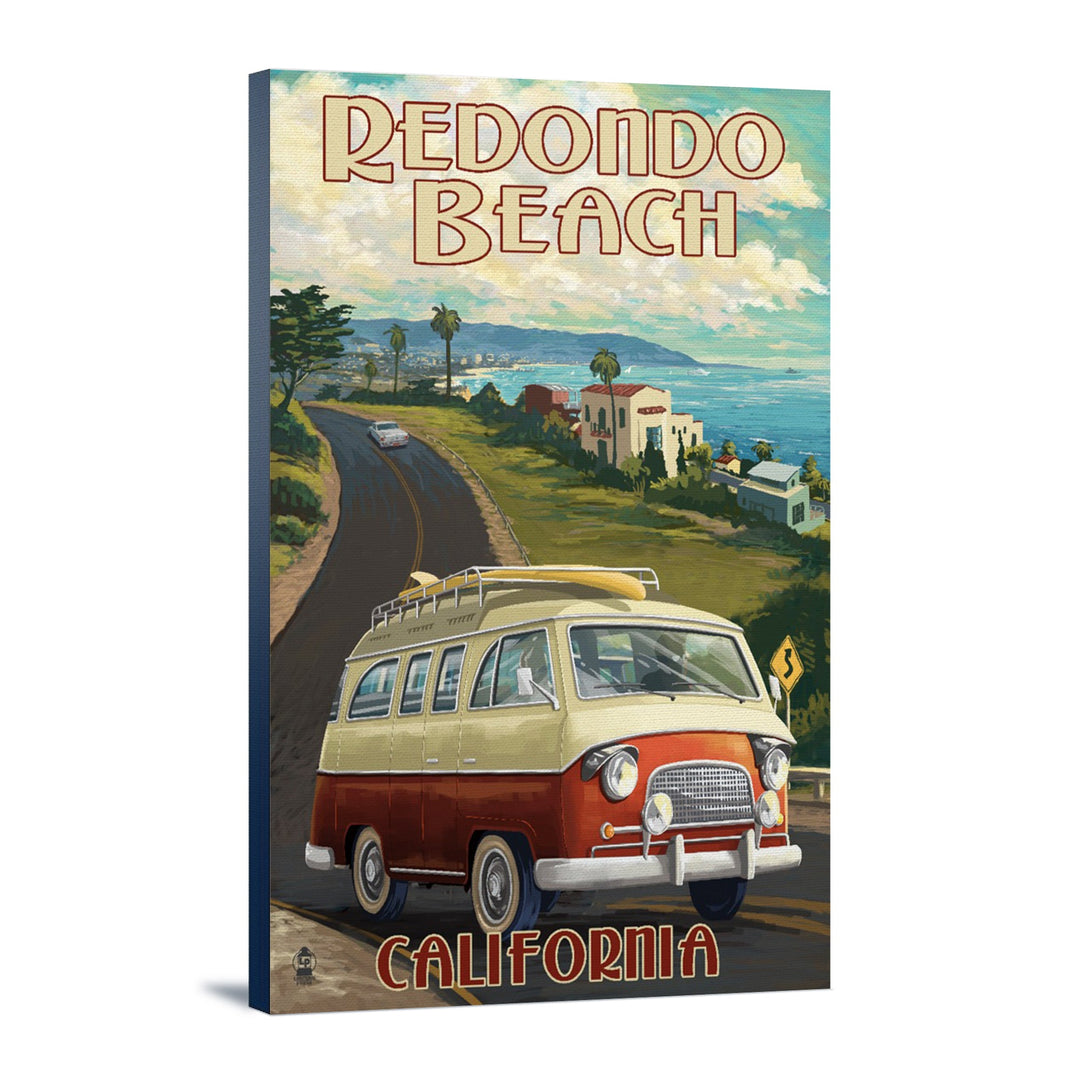 Redondo Beach, California, Camper Van, Lantern Press Artwork, Stretched Canvas Canvas Lantern Press 12x18 Stretched Canvas 