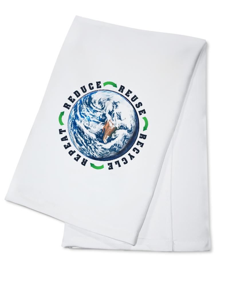 Reduce, Reuse, Recycle, Earth, Watercolor, Contour, Lantern Press Artwork, Towels and Aprons Kitchen Lantern Press Cotton Towel 