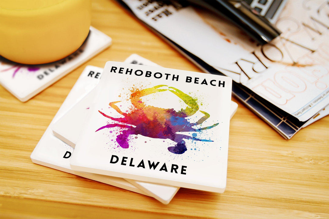 Rehoboth Beach, Delaware, Blue Crab, Abstract Watercolor, Lantern Press Artwork, Coaster Set Coasters Lantern Press 
