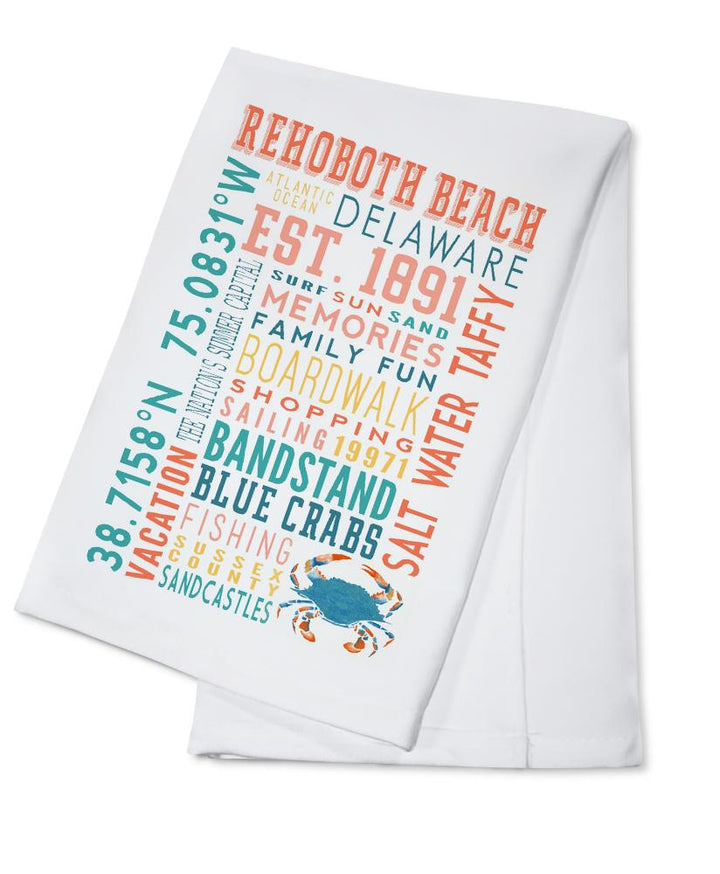Rehoboth Beach, Delaware, Typography, Lantern Press Artwork, Towels and Aprons Kitchen Lantern Press Cotton Towel 