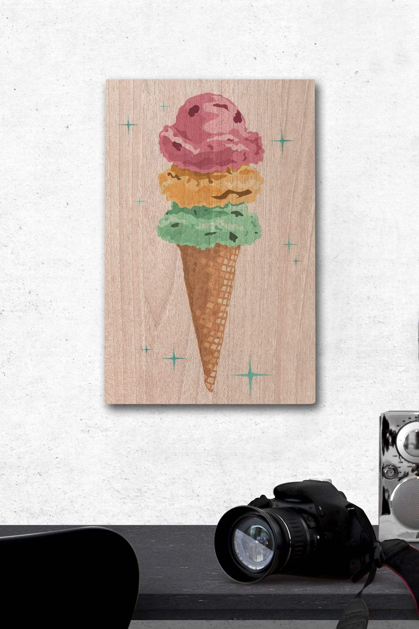 Retro Ice Cream Cone, Lantern Press Artwork, Wood Signs and Postcards
