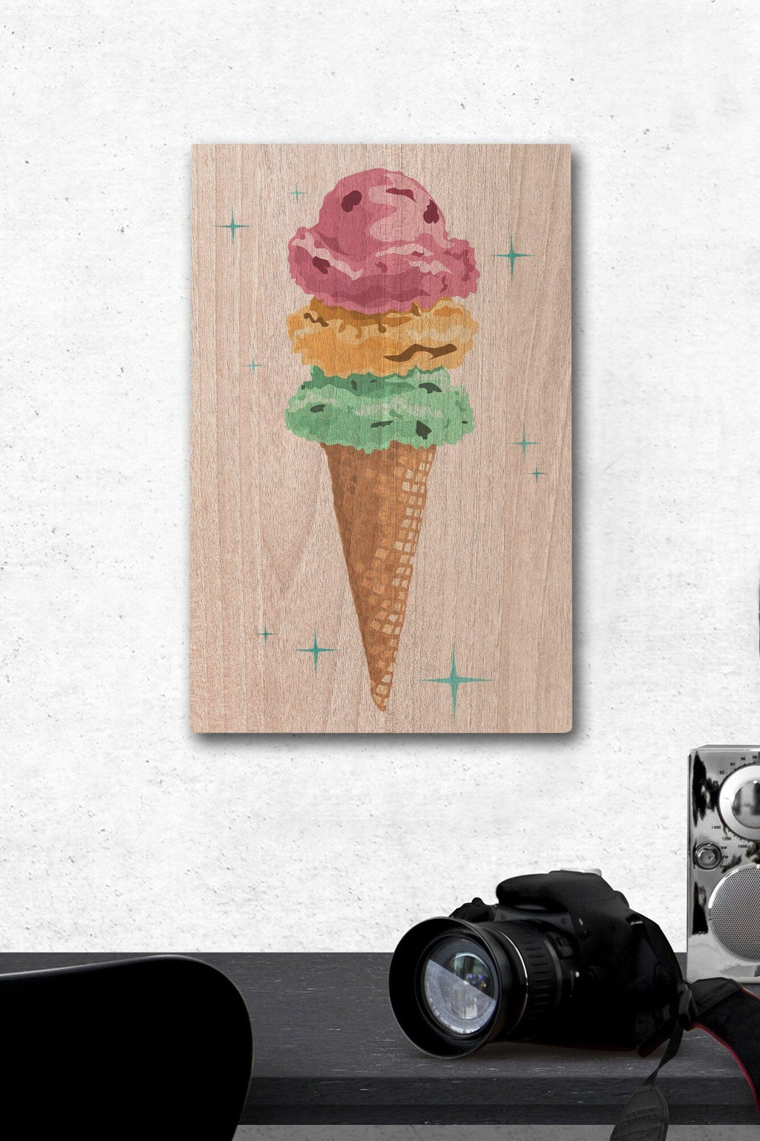 Retro Ice Cream Cone, Lantern Press Artwork, Wood Signs and Postcards Wood Lantern Press 12 x 18 Wood Gallery Print 