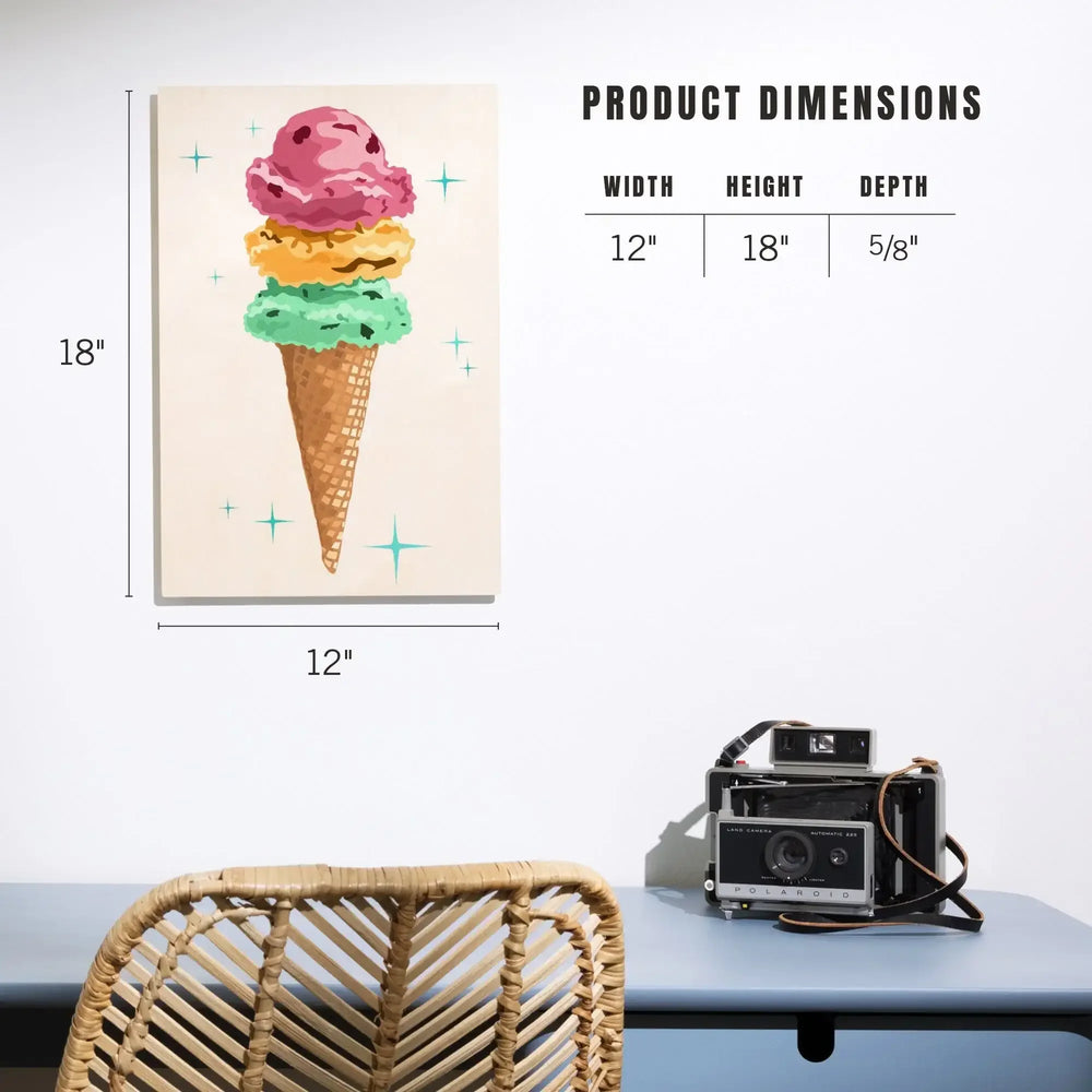 Retro Ice Cream Cone, Lantern Press Artwork, Wood Signs and Postcards Wood Lantern Press 