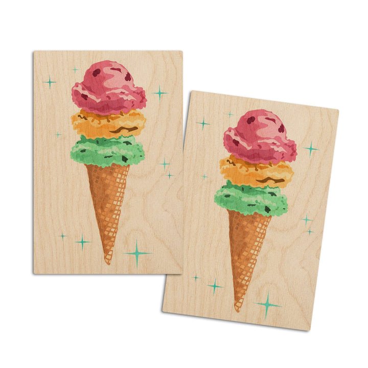 Retro Ice Cream Cone, Lantern Press Artwork, Wood Signs and Postcards Wood Lantern Press 4x6 Wood Postcard Set 