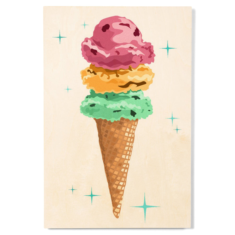 Retro Ice Cream Cone, Lantern Press Artwork, Wood Signs and Postcards Wood Lantern Press 