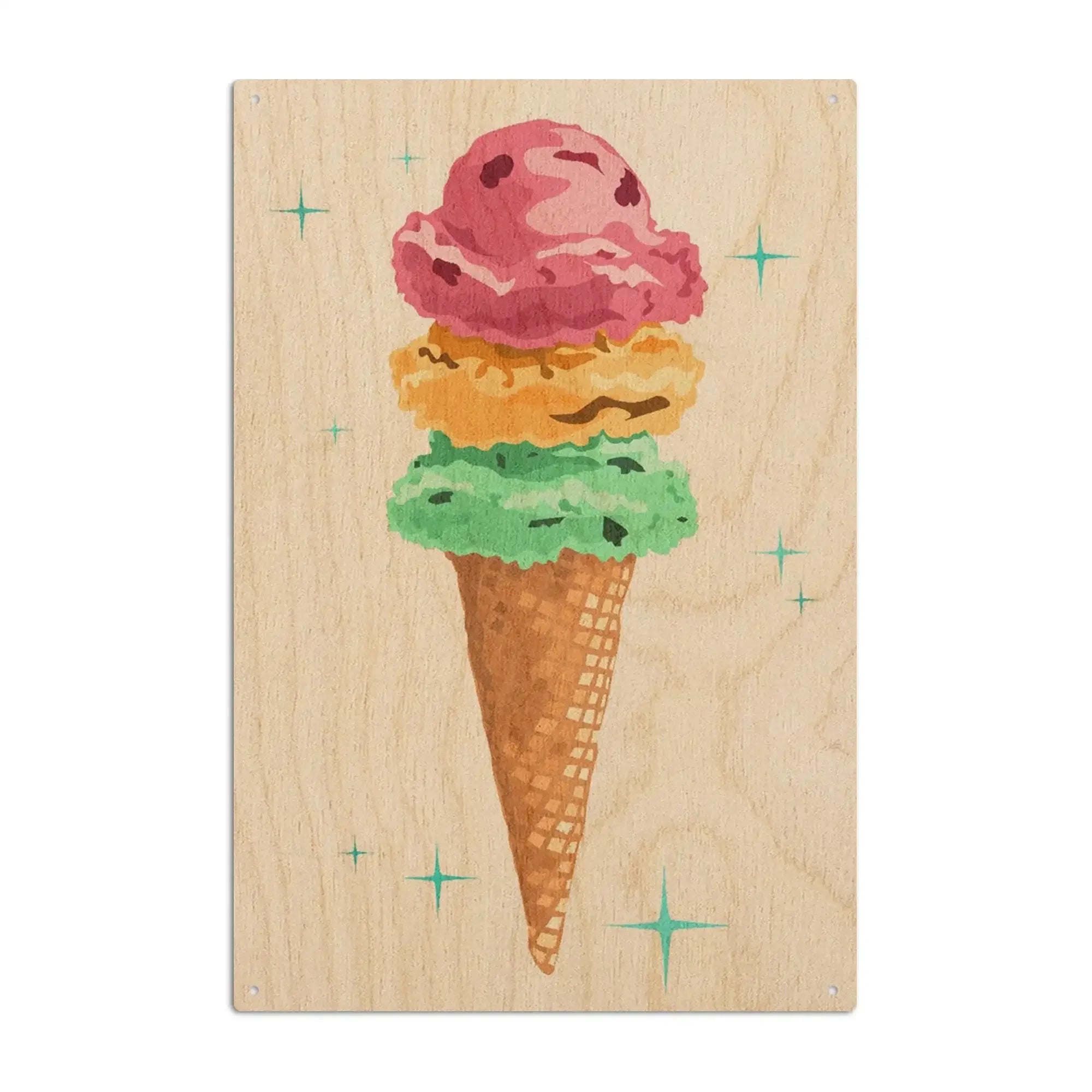 Retro Ice Cream Cone, Lantern Press Artwork, Wood Signs and Postcards