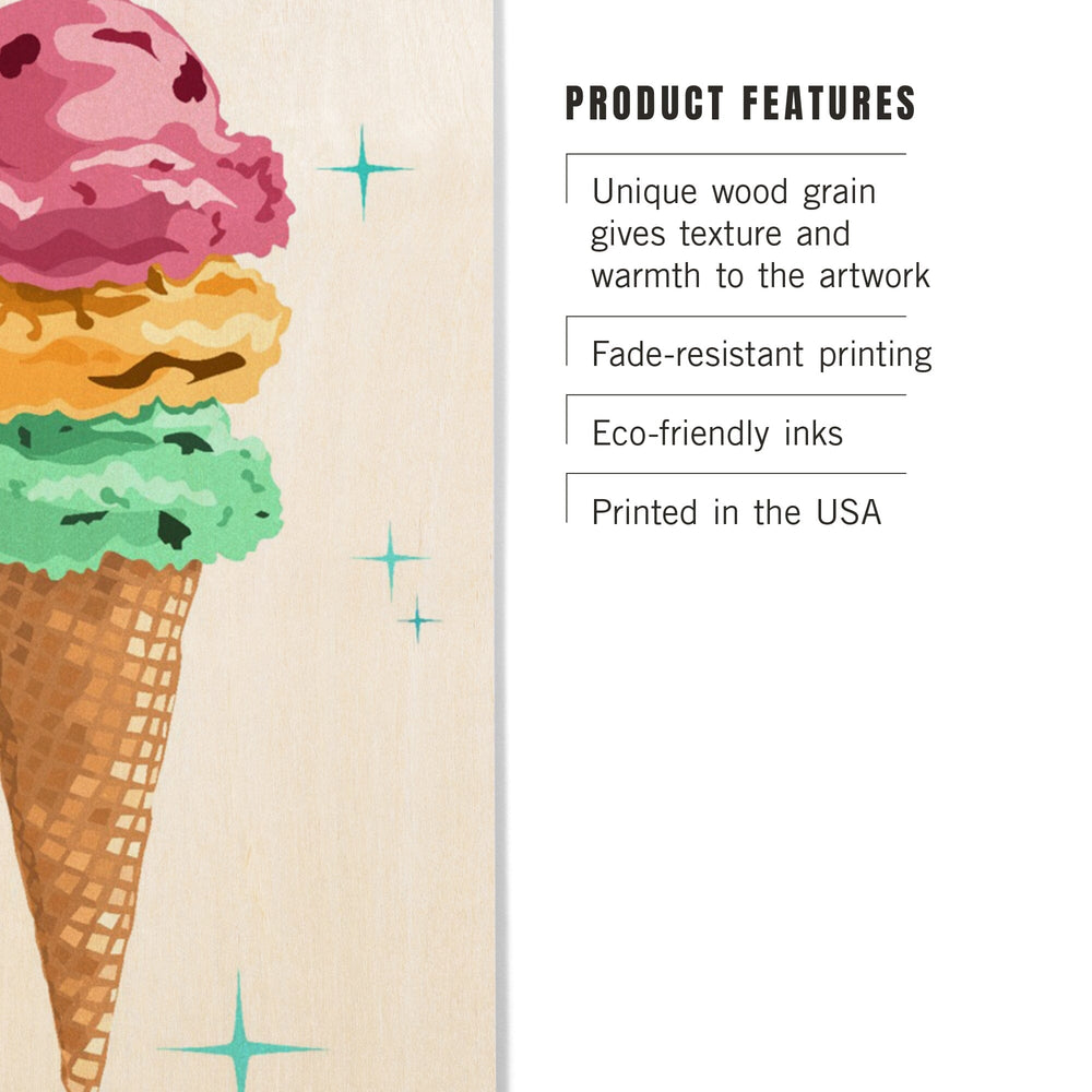Retro Ice Cream Cone, Lantern Press Artwork, Wood Signs and Postcards Wood Lantern Press 