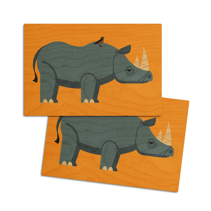 Rhino, Geometric, Contour, Lantern Press Artwork, Wood Signs and Postcards Wood Lantern Press 4x6 Wood Postcard Set 