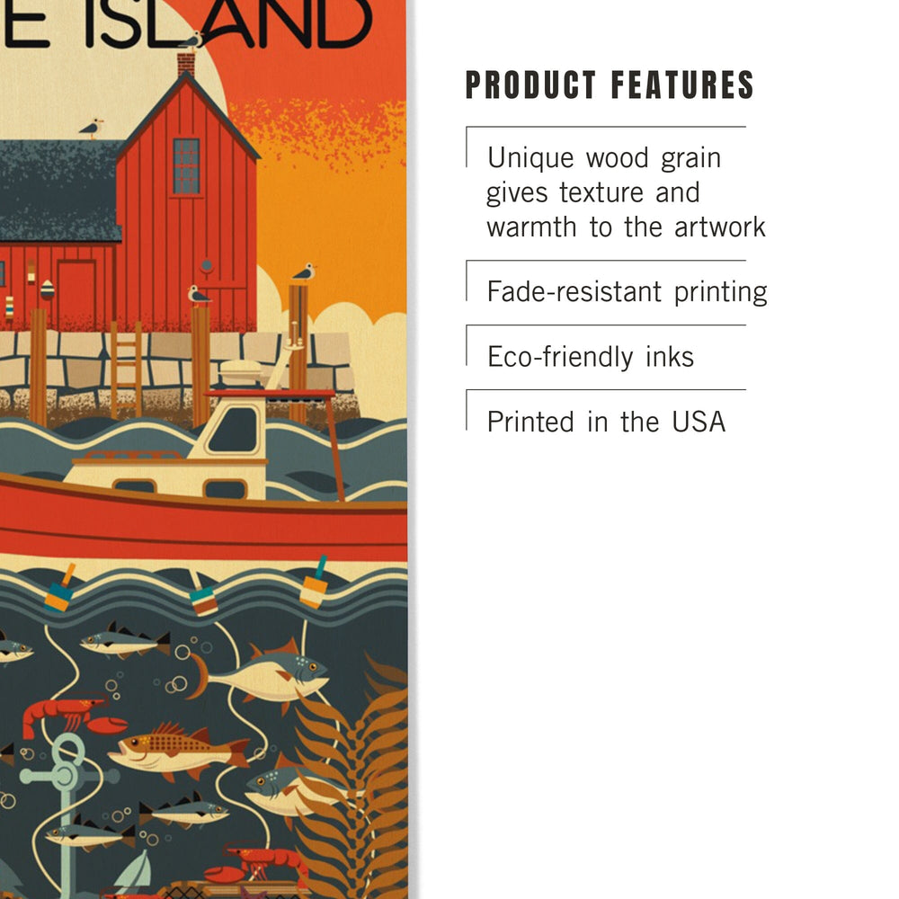 Rhode Island, Nautical Geometric, Lantern Press Artwork, Wood Signs and Postcards Wood Lantern Press 