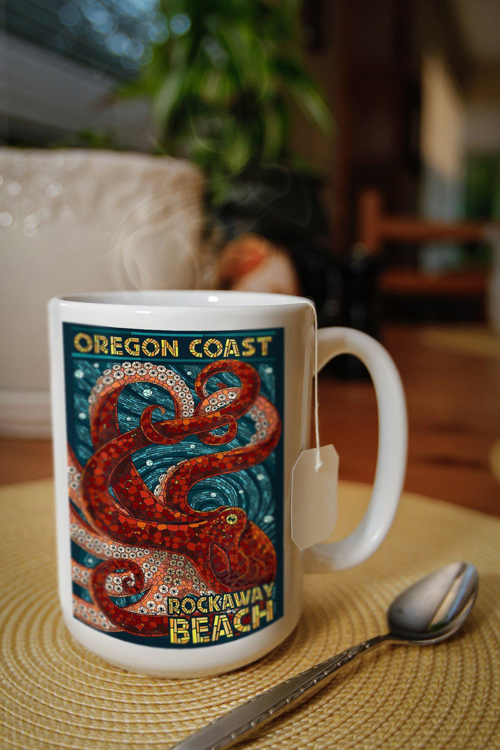 Rockaway Beach, Oregon, Mosaic Octopus, Lantern Press Poster, Ceramic Mug Mugs Lantern Press 