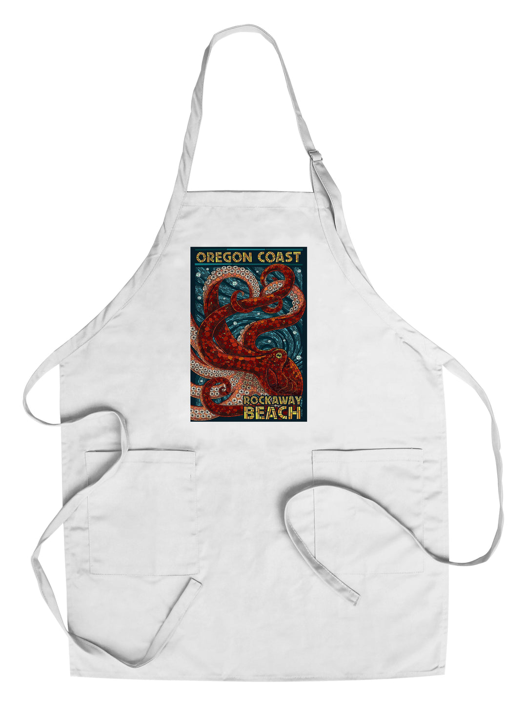 Rockaway Beach, Oregon, Mosaic Octopus, Lantern Press Poster, Towels and Aprons Kitchen Lantern Press Chef's Apron 