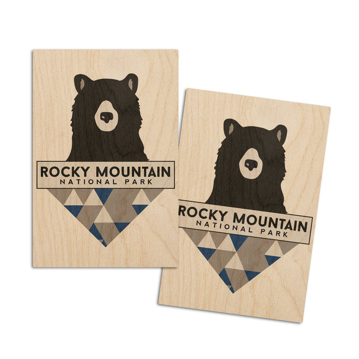 Rocky Mountain National Park, Colorado, Bear & Triangles, Blue, Contour, Lantern Press Artwork, Wood Signs and Postcards Wood Lantern Press 