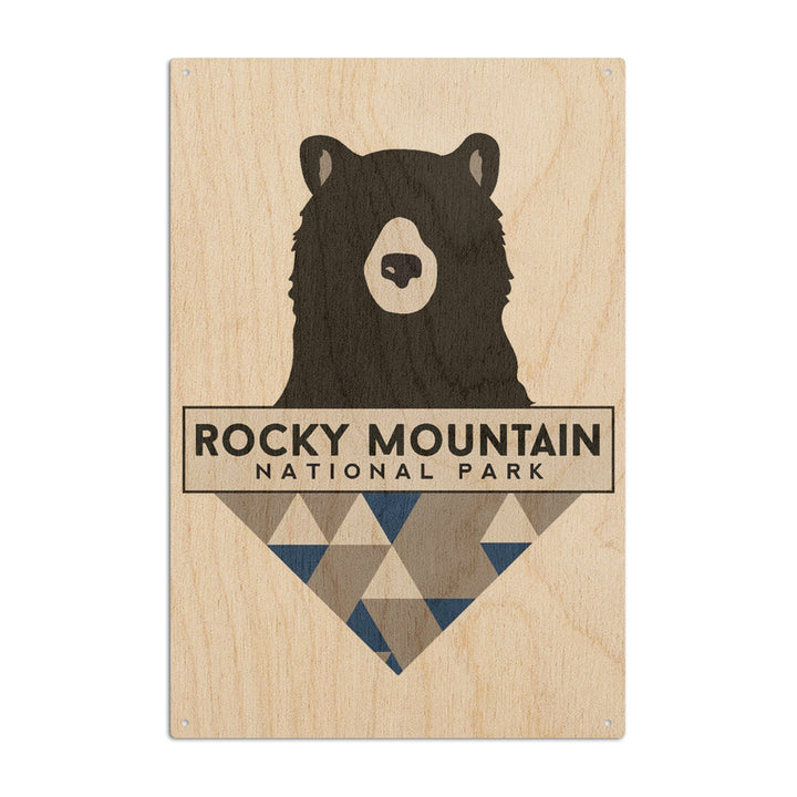 Rocky Mountain National Park, Colorado, Bear & Triangles, Blue, Contour, Lantern Press Artwork, Wood Signs and Postcards Wood Lantern Press 