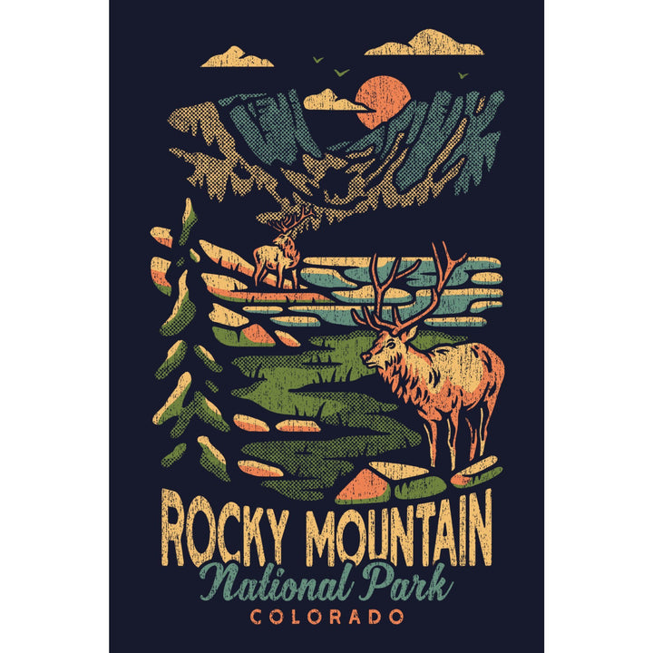 Rocky Mountain National Park, Colorado, Distressed Vector, Lantern Press Artwork, Stretched Canvas Canvas Lantern Press 