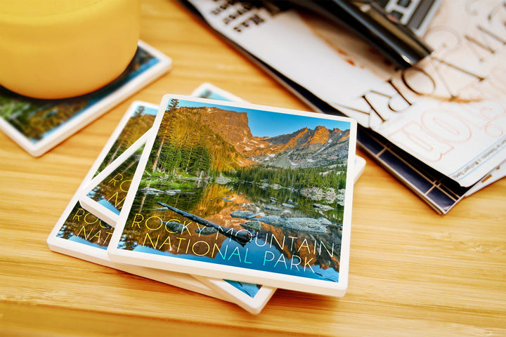 Rocky Mountain National Park, Colorado, Dream Lake Day, Lantern Press Photography, Coaster Set Coasters Lantern Press 