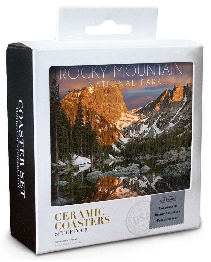 Rocky Mountain National Park, Colorado, Dream Lake Sunset, Lantern Press Photography, Coaster Set Coasters Lantern Press 