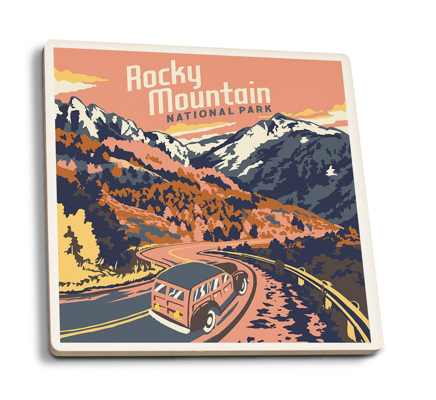 Rocky Mountain National Park, Colorado, Explorer Series, Lantern Press Artwork, Coaster Set Coasters Lantern Press 