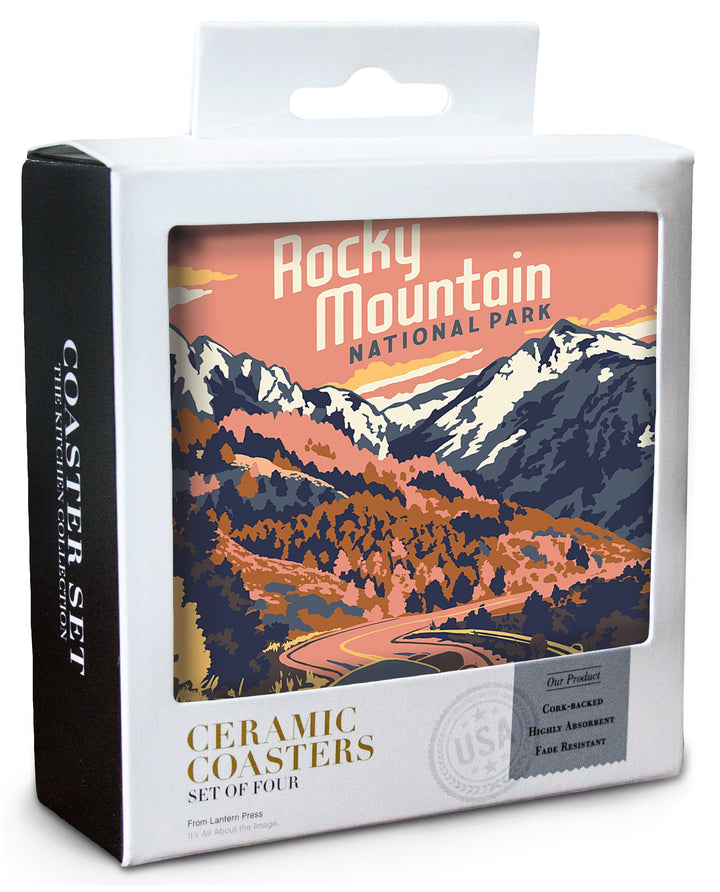 Rocky Mountain National Park, Colorado, Explorer Series, Lantern Press Artwork, Coaster Set Coasters Lantern Press 