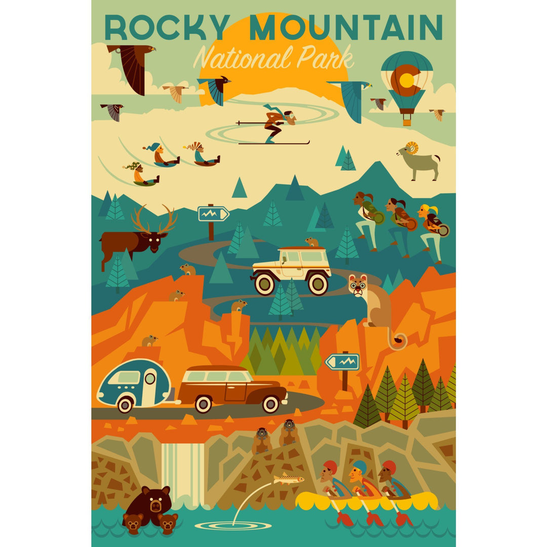 Rocky Mountain National Park, Colorado, Geometric National Park Series, Lantern Press Artwork, Stretched Canvas Canvas Lantern Press 